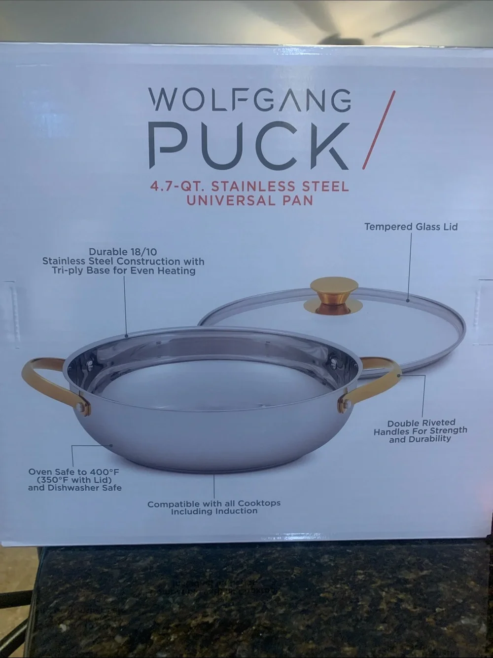 NEVER USED! 4.7-Qt Stainless Steel Universal Pan with Glass Lid - Silver/Gold